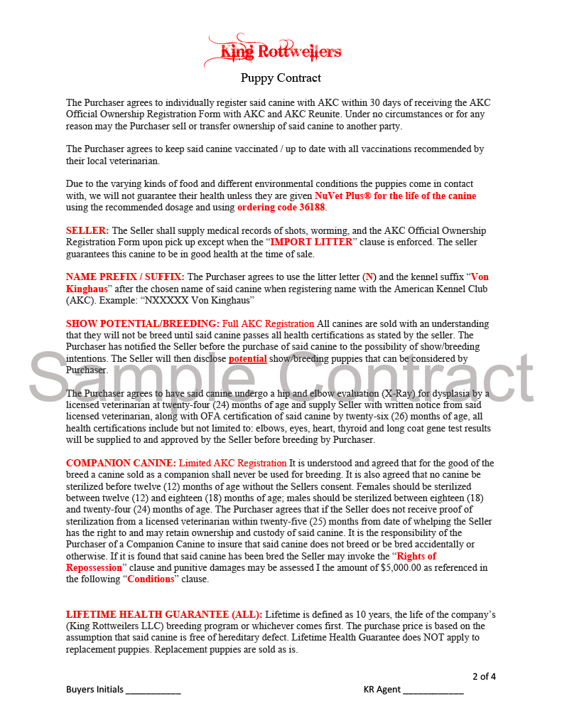 King Rottweilers Puppy Contract Page 2