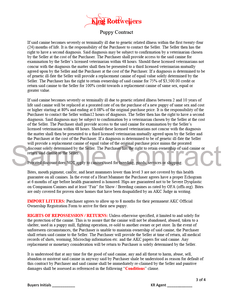 King Rottweilers Puppy Contract Page 3