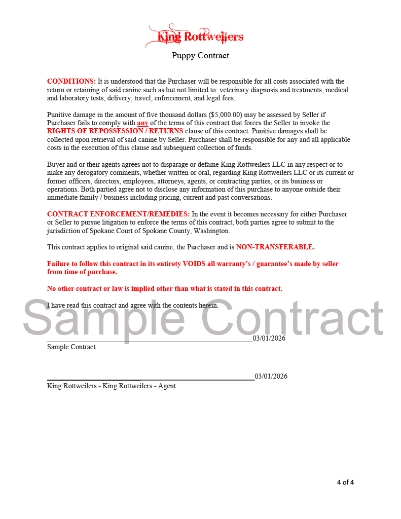 King Rottweilers Puppy Contract Page 4
