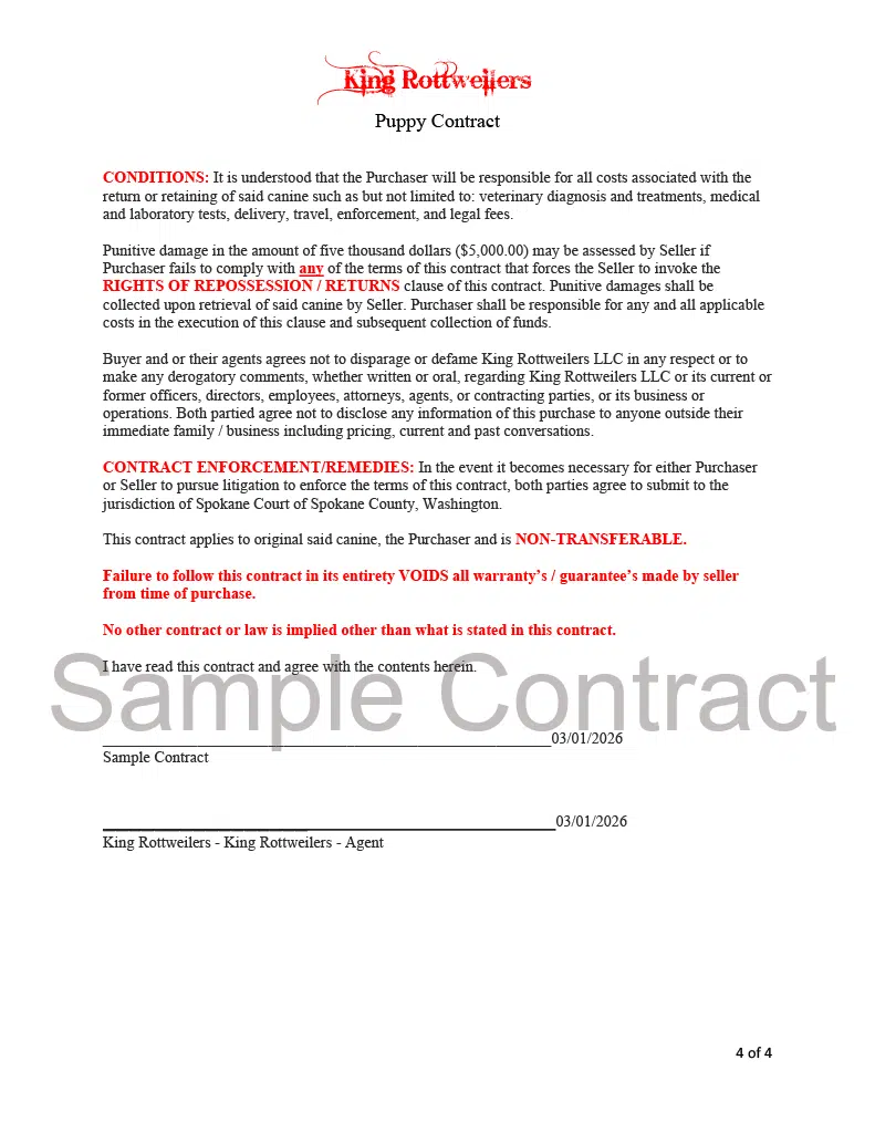 King Rottweilers Puppy Contract Page 4